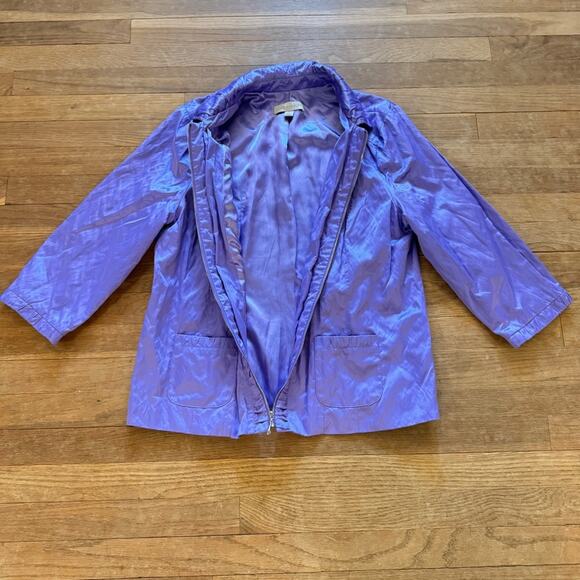 Laura Ashley purple shiny 3/4 sleeve zipper jacket size large L
 b7 - Picture 4 of 5